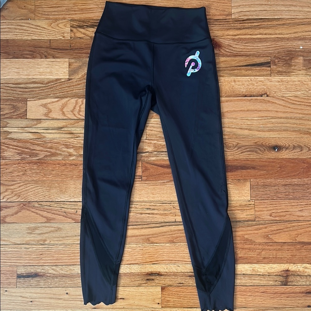 Black Peloton Size Small Leggings with Vibrant Multi-Color Logo